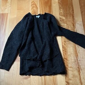 Black Textured Ruffle Hem Cardigan